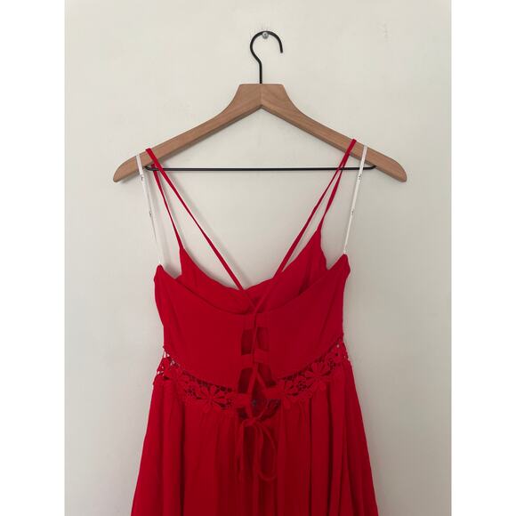 Lulus Red Crochet Strappy Back Mini Dress Size Medium Holiday Christmas Party - Picture 6 of 11